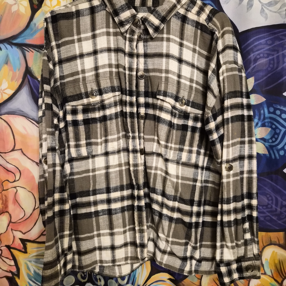 Green, Black and White Plaid Shirt